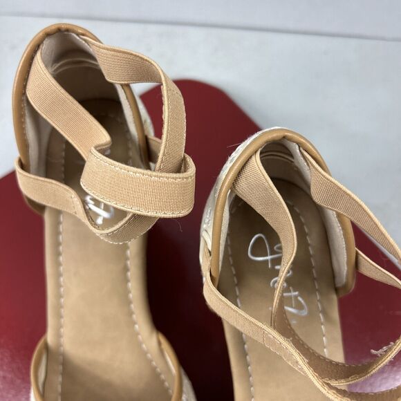 Y•Not? Wedge Sandles Women's 8.5 M Harlie‎ Brown/Cream Cork Boho Hippy Coquette - Picture 6 of 9